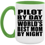 Pilot By Day World's Best Mom By Night - 15oz Accent Mug Green