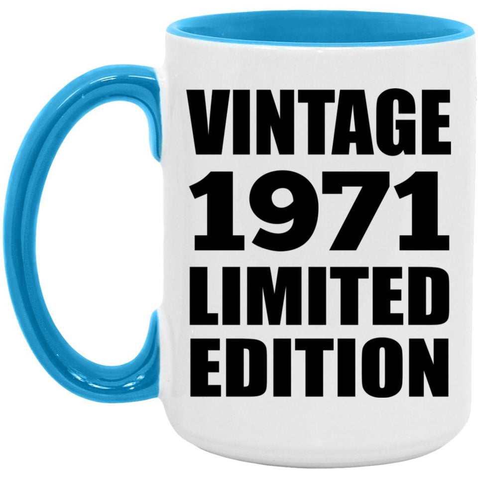 53rd Birthday Vintage 1971 Limited Edition - 15oz Accent Mug Blue