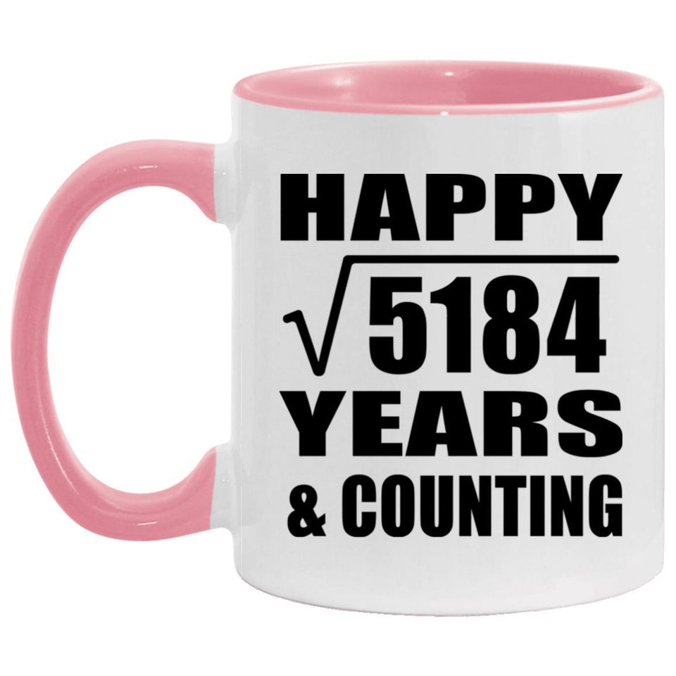 Happy 72nd Anniversary Square Root of 5184 Years & Counting - 11oz Accent Mug Pink