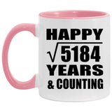Happy 72nd Anniversary Square Root of 5184 Years & Counting - 11oz Accent Mug Pink