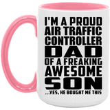 Proud Air Traffic Controller Dad Of Awesome Son - 15oz Accent Mug Pink