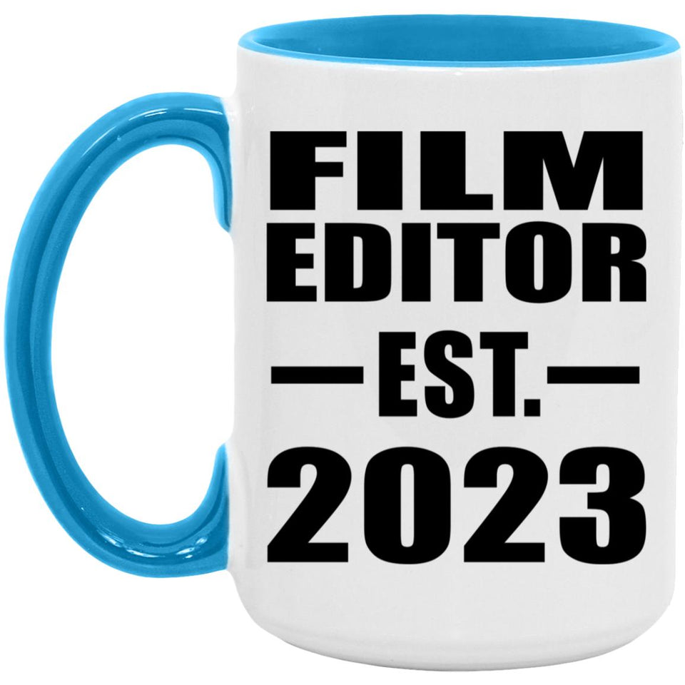 Film Editor Established EST. 2023 - 15oz Accent Mug Blue
