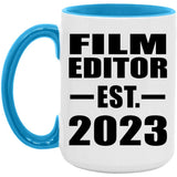 Film Editor Established EST. 2023 - 15oz Accent Mug Blue
