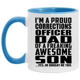 Proud Corrections Officer Dad Of Awesome Son - 11oz Accent Mug Blue