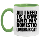 All I Need Is Love And My Domestic Longhair Cat - 11oz Accent Mug Green