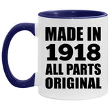 106th Birthday Made in 1918 All Parts Original - 11oz Accent Mug Purple