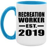 Recreation Worker Established EST. 2019 - 15oz Accent Mug Blue