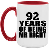 92nd Anniversary 92 Years Of Being Mr Right - 15oz Accent Mug Red