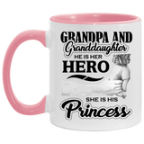 Grandpa & Granddaughter, He is Her Hero, She is His Princess - 11oz Accent Mug Pink