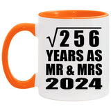 16th Anniversary Square Root of 256 Years As Mr & Mrs 2024 - 11oz Accent Mug Orange