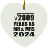 53rd Anniversary Square Root of 2809 Years As Mr & Mrs 2024 - Heart Ornament