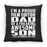 Proud Film Editor Dad Of Awesome Son - Throw Pillow Black