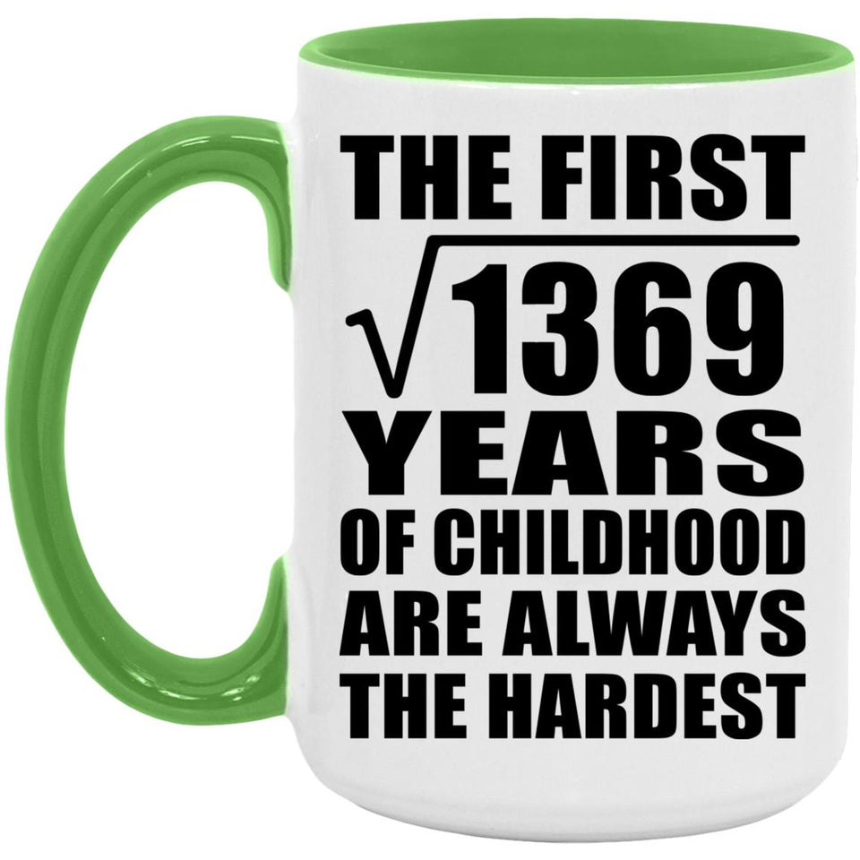 37th Birthday Square Root of 1369 Years of Childhood - 15oz Accent Mug Green