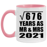 26th Anniversary Square Root of 676 Years As Mr & Mrs 2021 - 11oz Accent Mug Pink