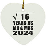 4th Anniversary Square Root of 16 Years As Mr & Mrs 2024 - Heart Ornament