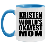 Kristen World's Okayest Mom - 11oz Accent Mug Blue
