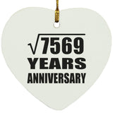 87th Anniversary Square Root of 7569 Years Anniversary - Heart Ornament