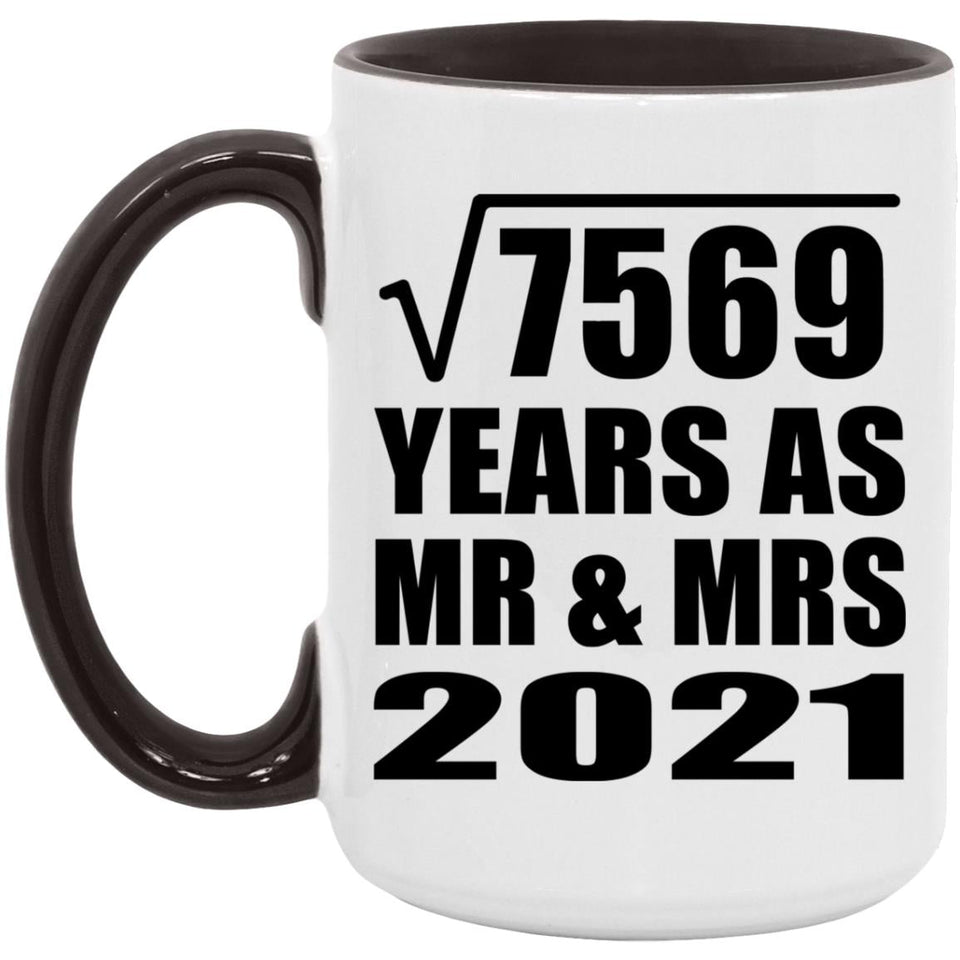 87th Anniversary Square Root of 7569 Years As Mr & Mrs 2021 - 15oz Accent Mug Black