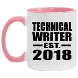 Technical Writer Established EST. 2018 - 11oz Accent Mug Pink