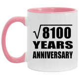 90th Anniversary Square Root of 8100 Years Anniversary - 11oz Accent Mug Pink