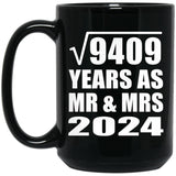 97th Anniversary Square Root of 9409 Years As Mr & Mrs 2024 - 15oz Coffee Mug Black