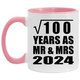 10th Anniversary Square Root of 100 Years As Mr & Mrs 2024 - 11oz Accent Mug Pink