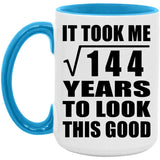 12th Birthday Took Square Root of 144 Years To Look Good - 15oz Accent Mug Blue