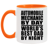 Automobile Mechanic By Day World's Best Dad By Night - 11oz Accent Mug Orange