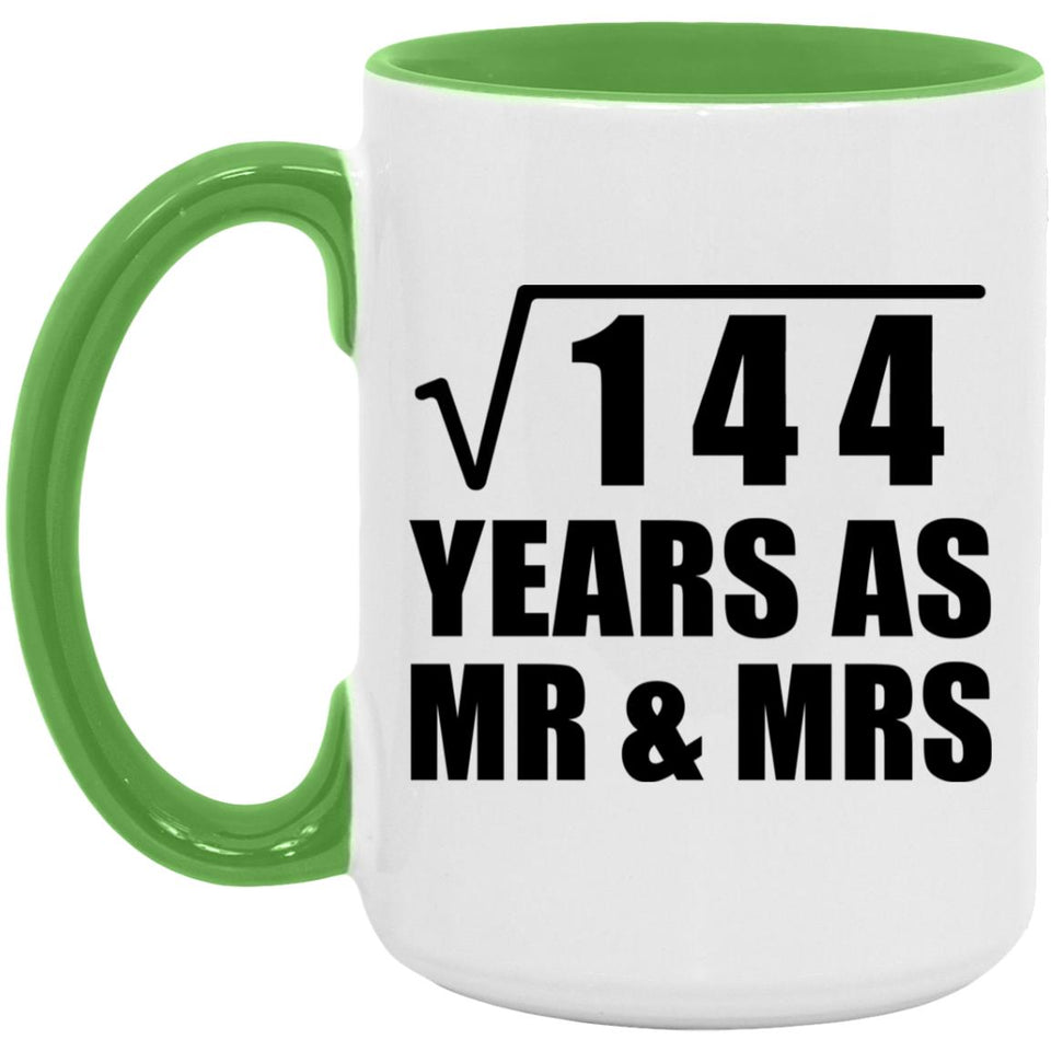 12th Anniversary Square Root of 144 Years As Mr & Mrs - 15oz Accent Mug Green