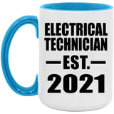 Electrical Technician Established EST. 2021 - 15oz Accent Mug Blue