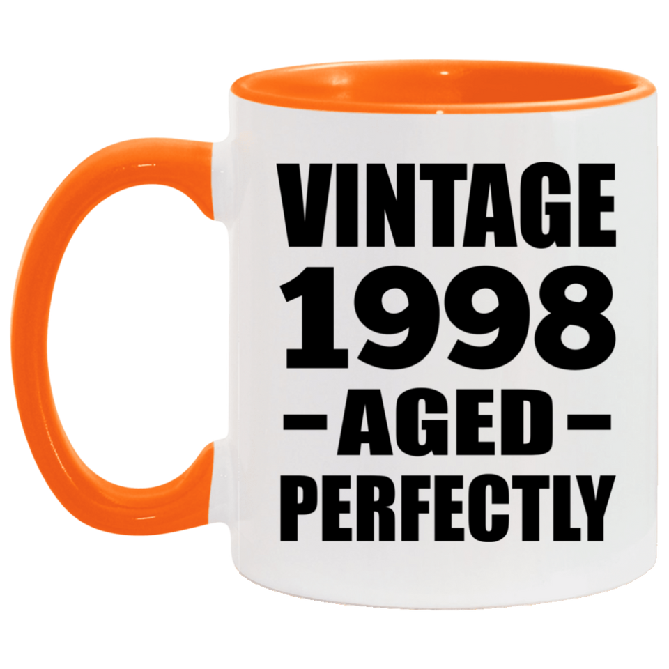 26th Birthday Vintage 1998 Aged Perfectly - 11oz Accent Mug Orange