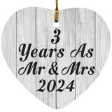 3rd Anniversary 3 Years As Mr & Mrs 2024 - Heart Ornament F
