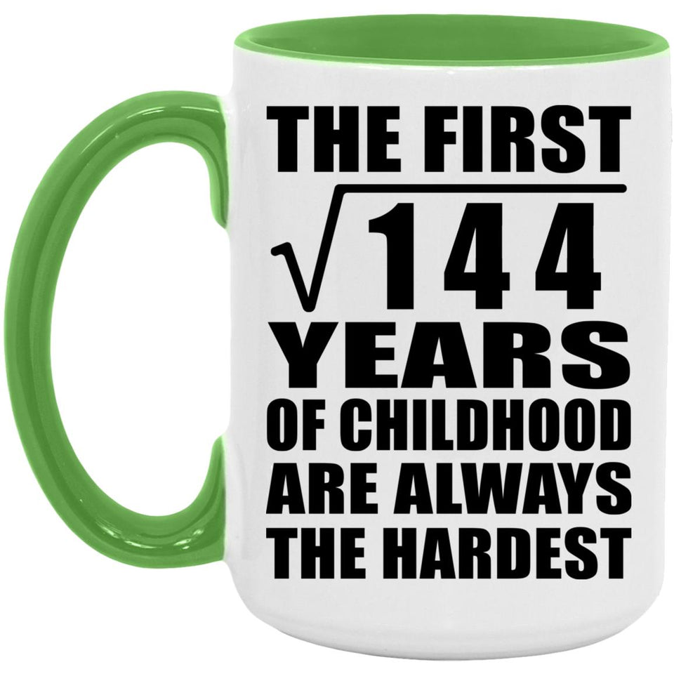 12th Birthday Square Root of 144 Years of Childhood - 15oz Accent Mug Green