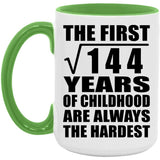 12th Birthday Square Root of 144 Years of Childhood - 15oz Accent Mug Green