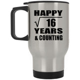 Happy 4th Anniversary Square Root of 16 Years & Counting - Silver Travel Mug