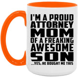 Proud Attorney Mom Of Awesome Son - 15oz Accent Mug Orange