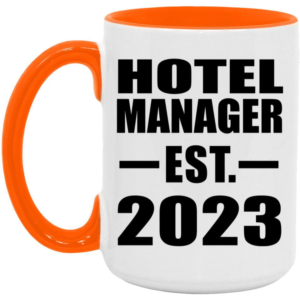 Hotel Manager Established EST. 2023 - 15oz Accent Mug Orange
