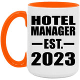 Hotel Manager Established EST. 2023 - 15oz Accent Mug Orange