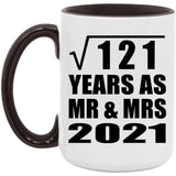 11th Anniversary Square Root of 121 Years As Mr & Mrs 2021 - 15oz Accent Mug Black