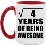 2nd Birthday Square Root of 4 Years of Being Awesome - 15oz Accent Mug Red