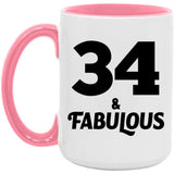 34th Birthday 34 & Fabulous - 15oz Accent Mug Pink