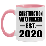 Construction Worker Established EST. 2020 - 11oz Accent Mug Pink