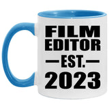 Film Editor Established EST. 2023 - 11oz Accent Mug Blue