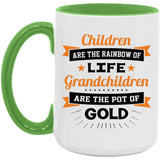 Children Are Rainbow Of Life, Grandchildren Are Pot Of Gold - 15oz Accent Mug Green