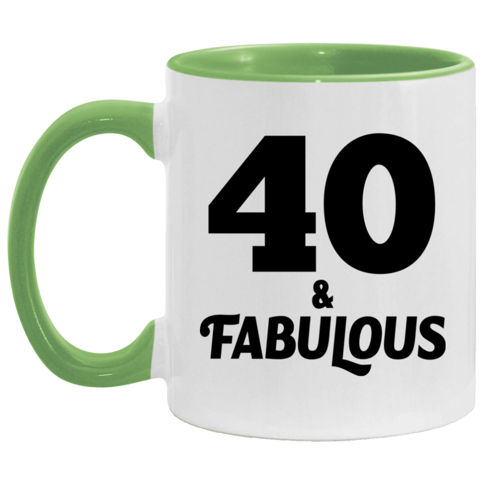 40th Birthday 40 & Fabulous - 11oz Accent Mug Green