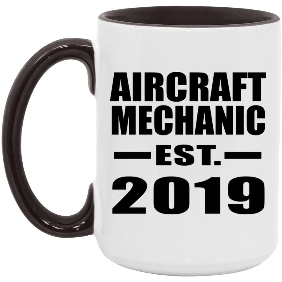 Aircraft Mechanic Established EST. 2019 - 15oz Accent Mug Black