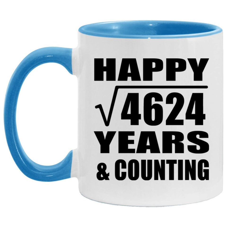Happy 68th Anniversary Square Root of 4624 Years & Counting - 11oz Accent Mug Blue