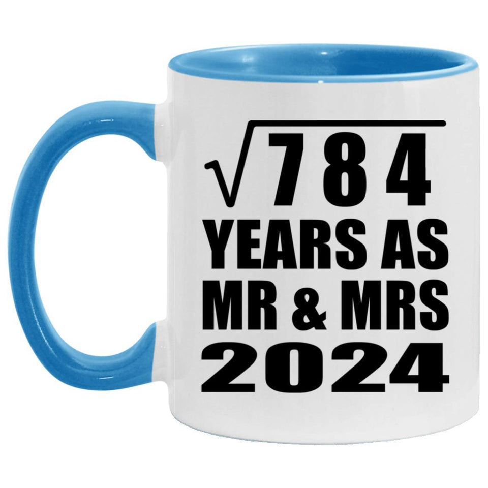 28th Anniversary Square Root of 784 Years As Mr & Mrs 2024 - 11oz Accent Mug Blue