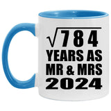 28th Anniversary Square Root of 784 Years As Mr & Mrs 2024 - 11oz Accent Mug Blue