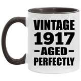 107th Birthday Vintage 1917 Aged Perfectly - 11oz Accent Mug Black
